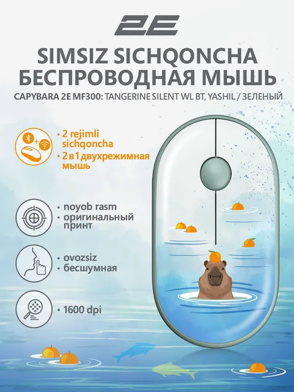 Бесшумная беспроводная мышка для компьютера и ноутбука, зеленый с рисунками Бесшумная беспроводная мышка для компьютера и ноутбука, зеленый с рисунками