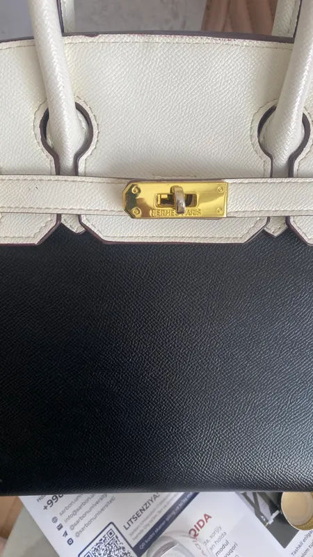 Сумка Hermes эко кожа черно белая — фото 5