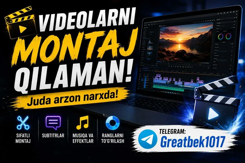 Смонтирую видео недорого Videolarni juda arzon narxda montaj qilaman!