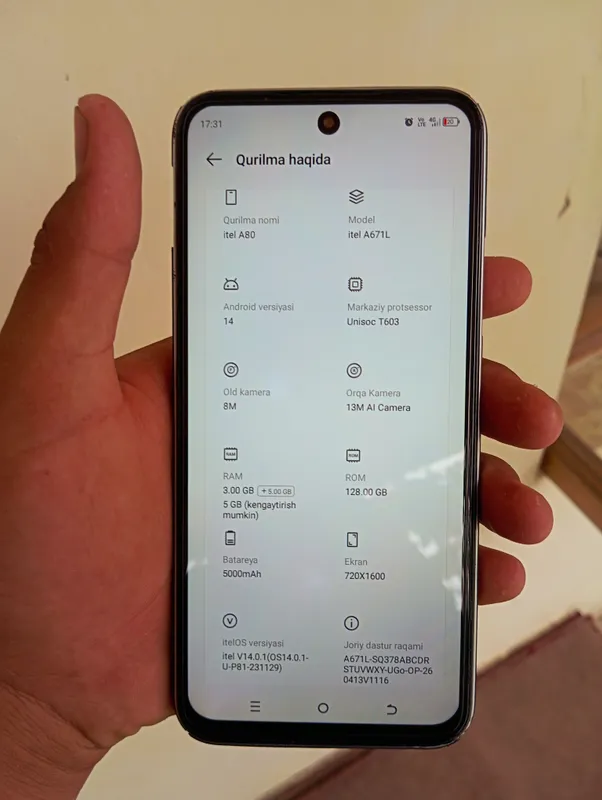 itel a80 sotiladi narxi 720 ming kami 700 ming — фото 2
