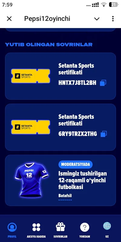 Pepsi sentanta sport sertifikati va fudbolka — фото 1