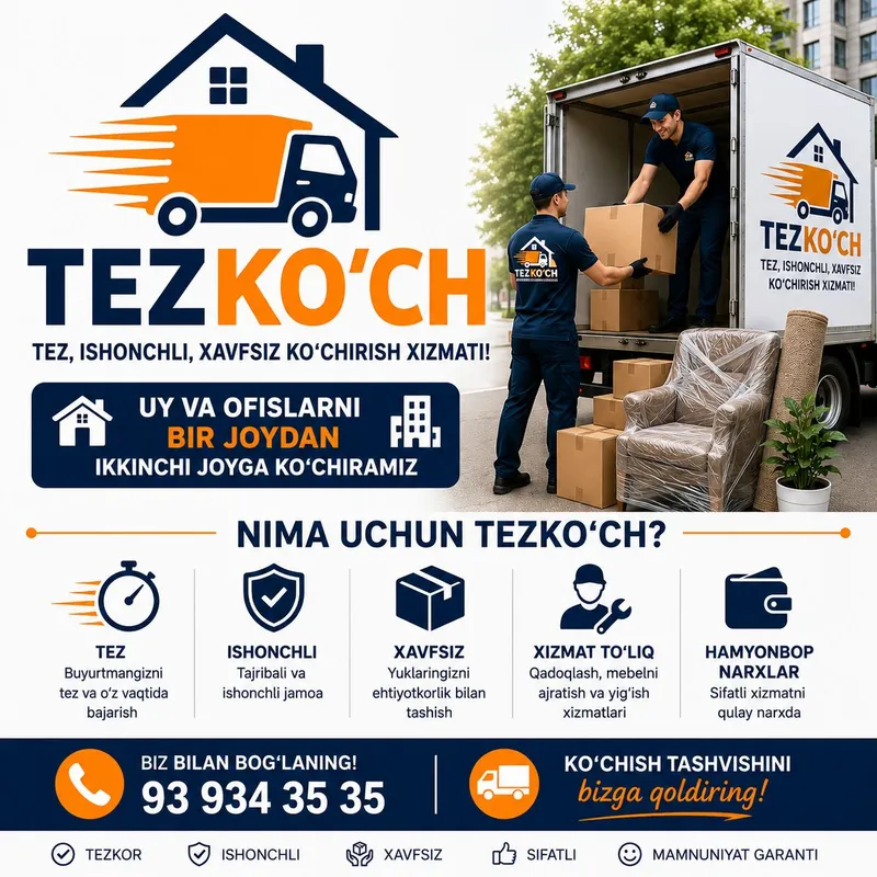 Uy va ofes kochrish hizmati. Tez va ishonchli