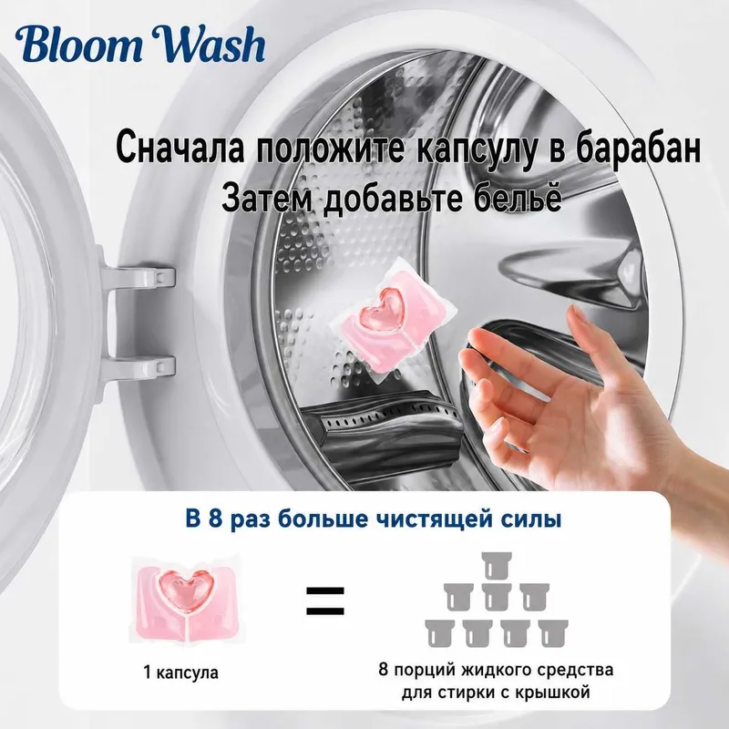 Капсулы BLOOM WASH 3 in 1 средство для стирке всех типов тканей — фото 5