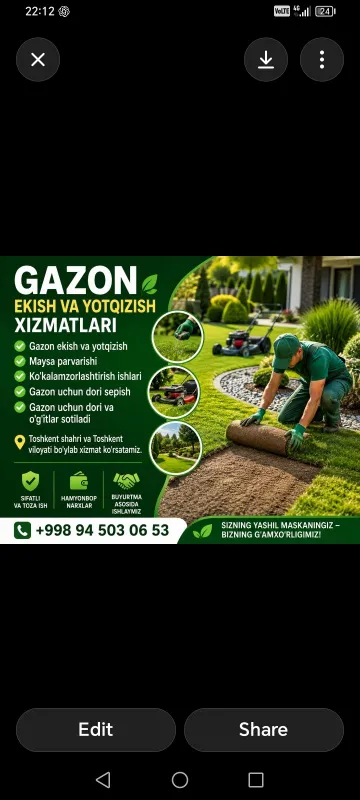 Gazon ekish va yotkizish xizmatlarni