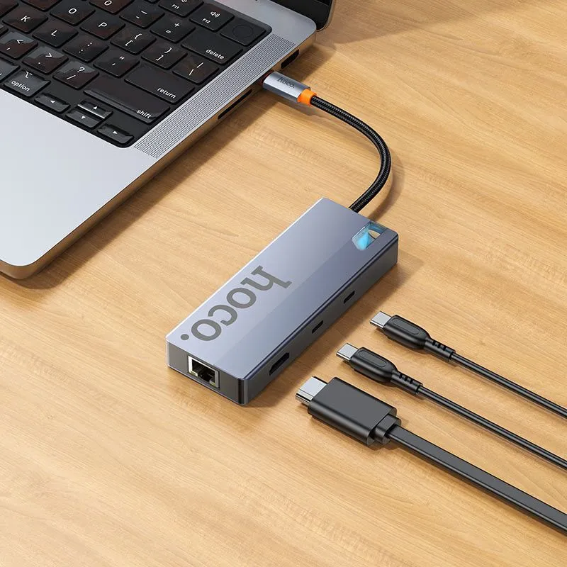 Hoco HB52 Hub Wow 8-в-1 HDMI 4K 60Hz,PD 100W, USB 3.0 5Gbps,RJ45,SD/TF — фото 5