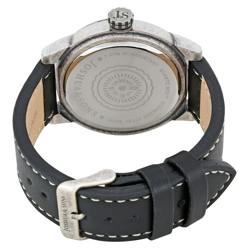 Оригинальные Мужские часы Joshua & Sons Black Dial Leather Compass 4