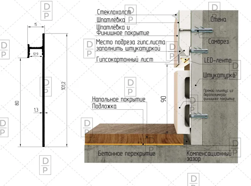 Теневые плинтусы в Ташкенте Плинтус Скрытого Монтажа Design & Profile! — фото 2