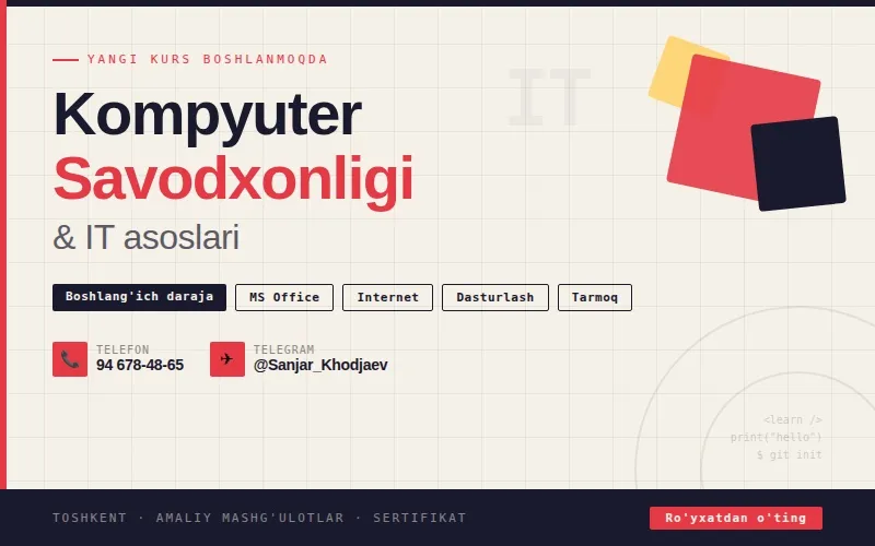 Kompyuter savodxonligini o'rgataman
