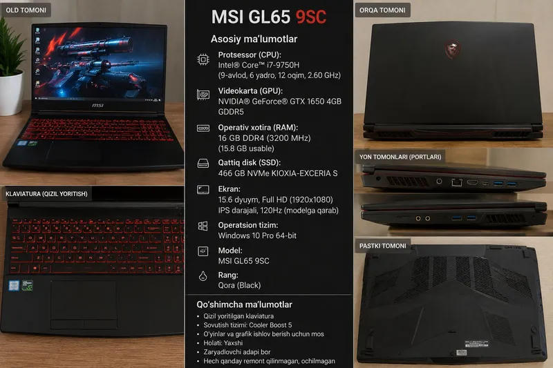 MSI GL65 9SC|i7-9750H|16GB RAM|GTX1650|4GB|SSD 512 2 MSI GL65 9SC|i7-9750H|16GB RAM|GTX1650|4GB|SSD 512 2