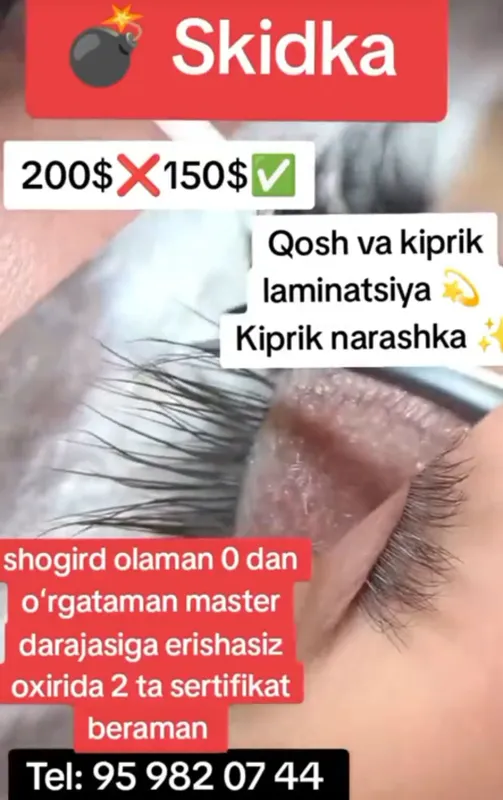 Kiprik ekish va qosh laminatsya oʻrgataman