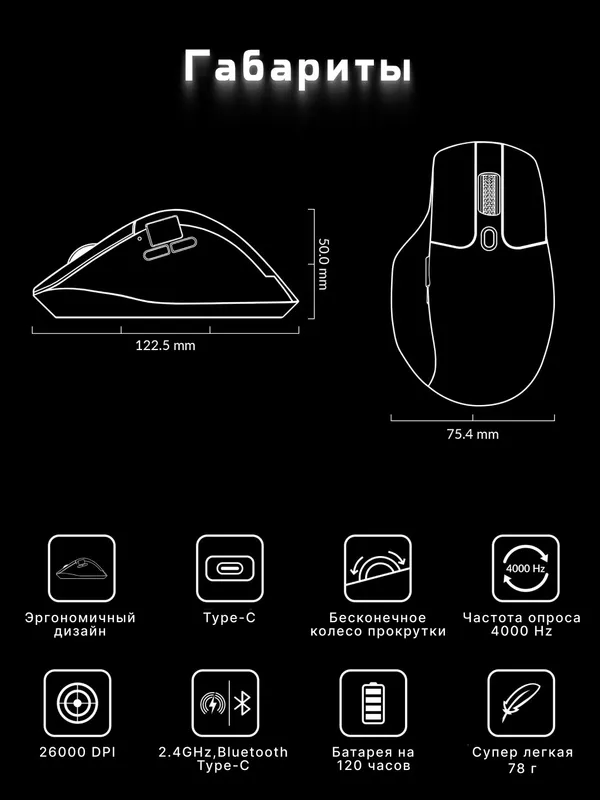 Игровая беспроводная мышка Keychron M6 BT/WL/USB-A/USB-C, 4K, до 120 часов работы, M6A5 — фото 1 Игровая беспроводная мышка Keychron M6 BT/WL/USB-A/USB-C, 4K, до 120 часов работы, M6A5 — фото 1