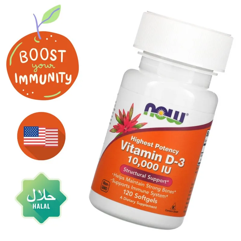 Vitamin D-3 10000 ME 120 softgels Now foods, Витамин Д3 Америка