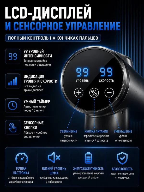 Массажер пистолет KONKA 9 насадок, 99 - уровней, + кейс 3