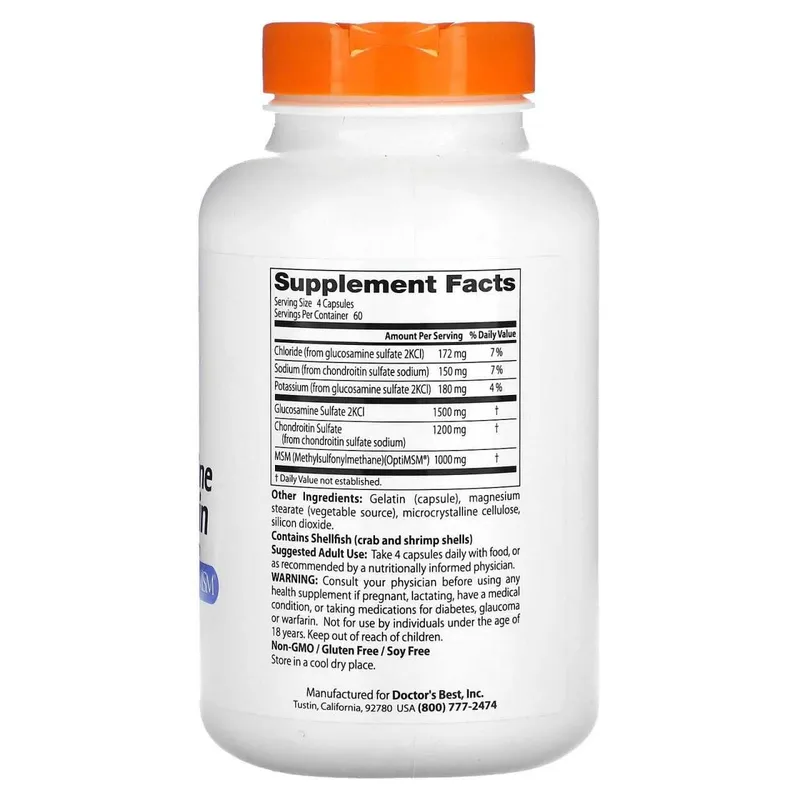 Doctor's Best, глюкозамин, хондроитин и МСМ с OptiMSM, 240 капсул — фото 1