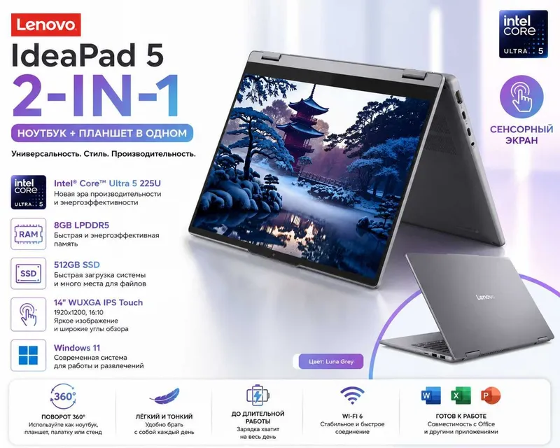 Lenovo IdeaPad 5 2-in-1 / Ultra 5 / 8GB / 512GB /Touch /Гарантия 1 год
