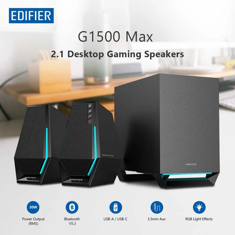 Edifier G1500 MAX 2.1 игровые колонки/Bluetooth 5.3/ 3.5 mini jack/RGB Edifier G1500 MAX 2.1 игровые колонки/Bluetooth 5.3/ 3.5 mini jack/RGB