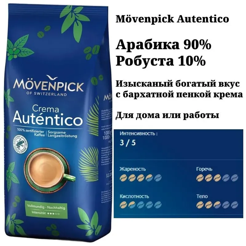 Кофе в зернах Movenpick Crema Autentico (1 кг) — фото 2 Кофе в зернах Movenpick Crema Autentico (1 кг) — фото 2