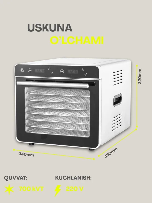 Сушилка для овощей и фруктов Uskunalar.uz US-8/Дегидратор с 8 под дона — фото 2