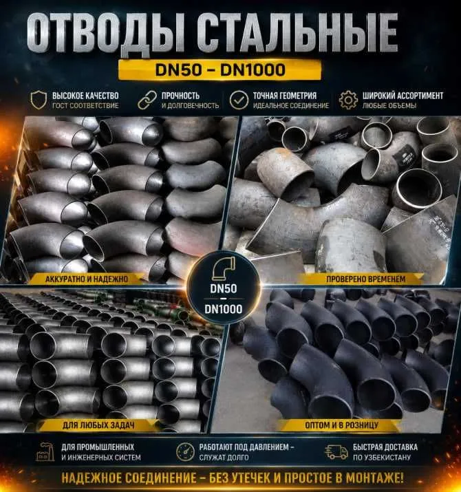 Пўлат бесшовный отводлар | DN50–DN1000 | Барча ўлчамлар мавжуд. ОПТОМ 2