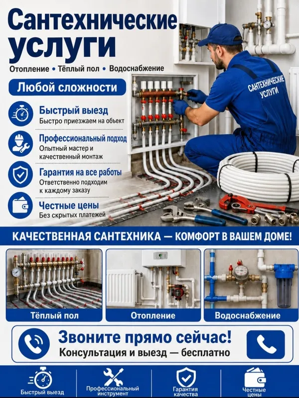 Сантехнические услуги: отопление, тёплый пол, водоснабжение — фото 1