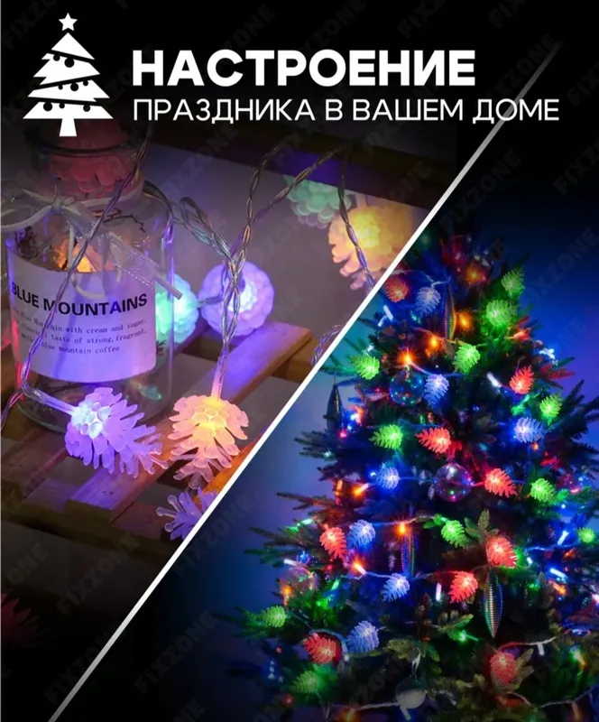 Гирлянда новогодняя разноцветная светодиодная 5м 4