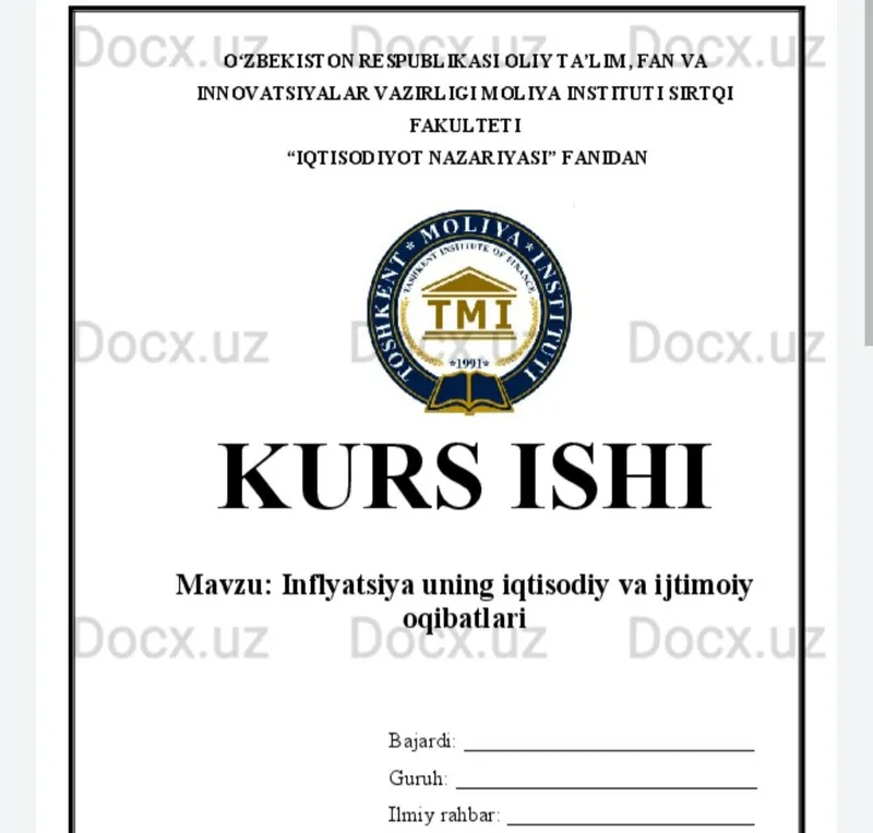 Arzon narxda Kurs ishi, referat, maqola, tezis yozib beramiz