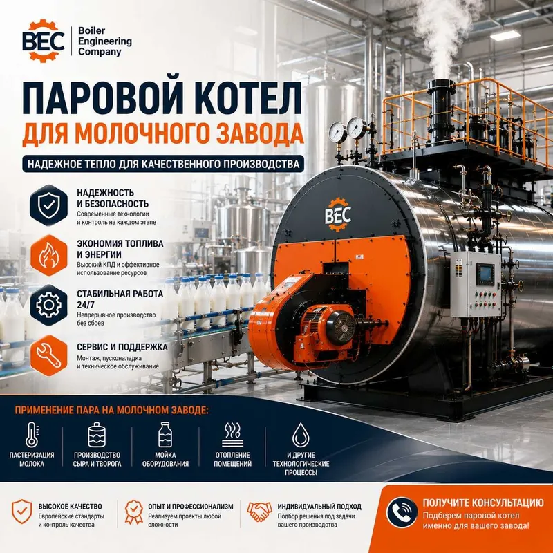Паровой котёл для молочного завода