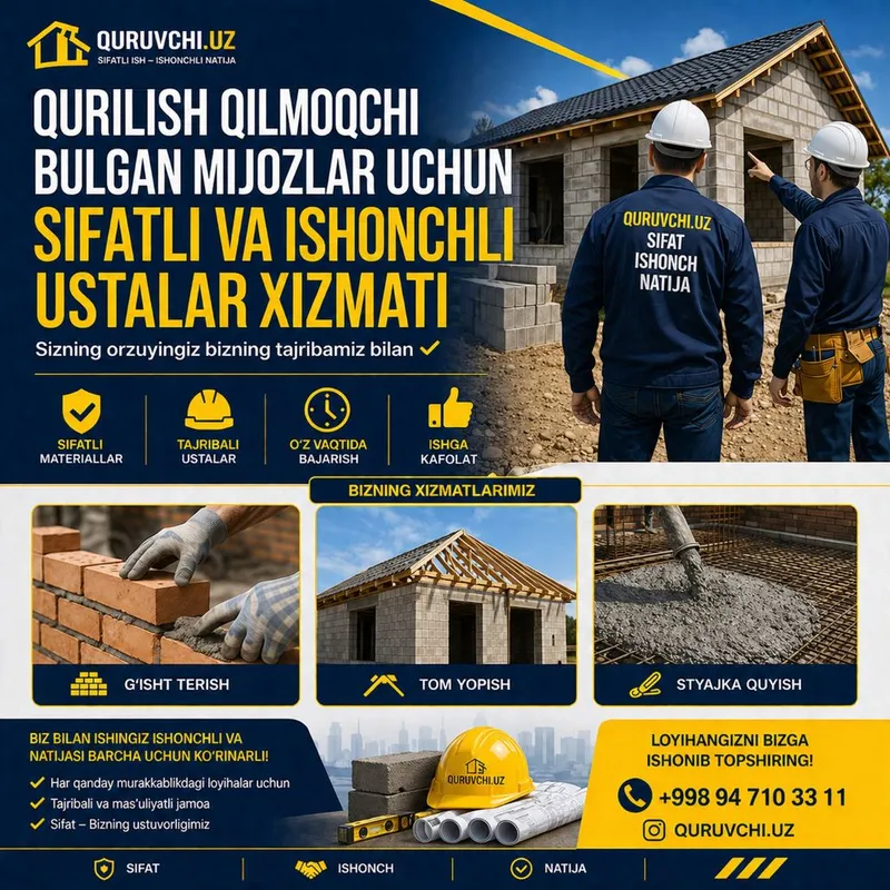 0 dan uy qurish xizmati sifatli ishiga javob beradigon ustalat 0 dan uy qurish xizmati sifatli ishiga javob beradigon ustalat