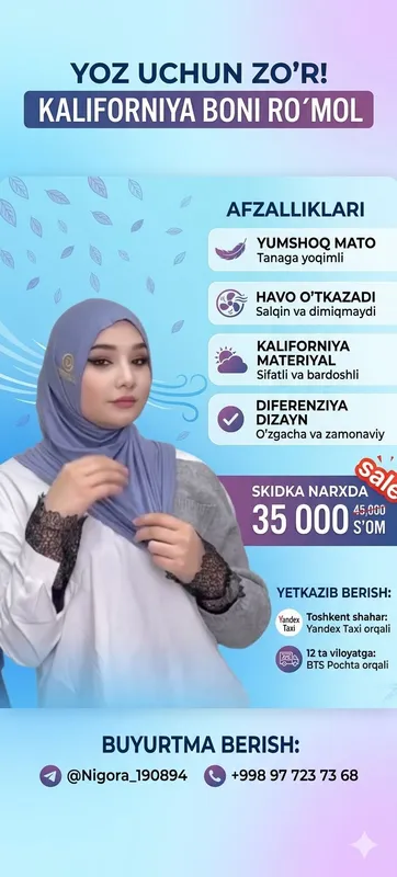 Tayyor kiyiladigan boniy ro‘mol Tayyor kiyiladigan boniy ro‘mol