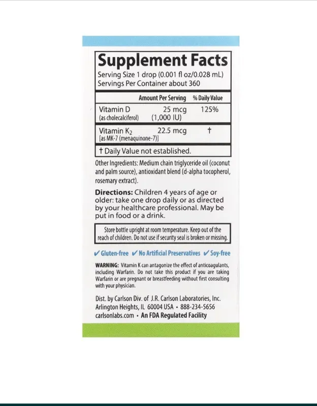 Carlson VITAMIN D³+K² Super Daily — фото 2