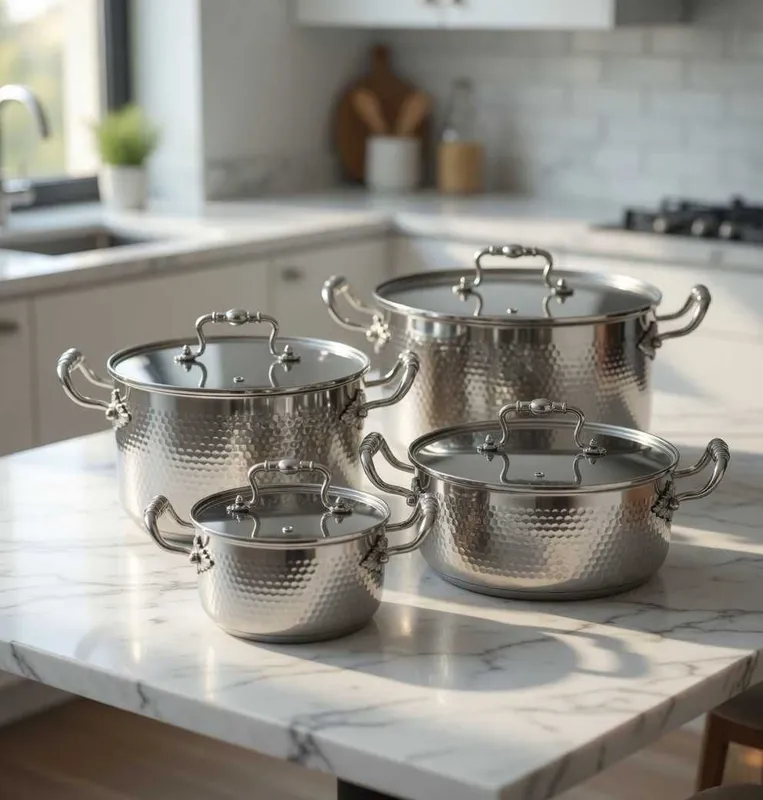 Набор из 4 кастрюль из нержавеющей стали Hammered Collection