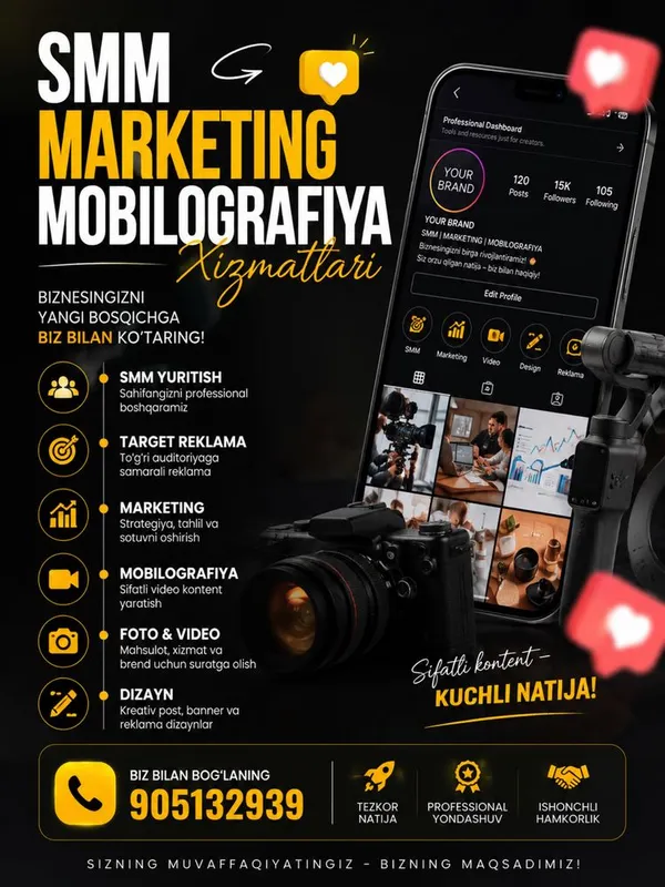 Smm mobilografiya marketing xizmatlari Gijduvon 1 Smm mobilografiya marketing xizmatlari Gijduvon 1