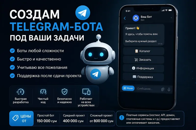 Vazifalaringiz uchun Telegram-bot yarataman. Vazifalaringiz uchun Telegram-bot yarataman.