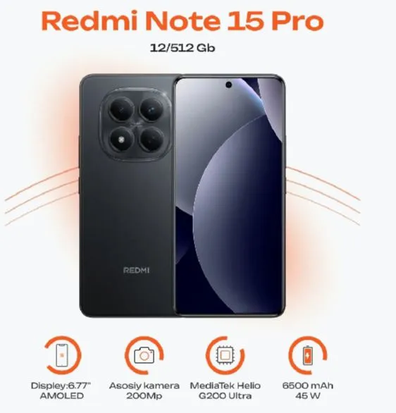 Смартфон Xiaomi Redmi Note 15 Pro 12/512 черный