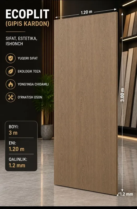 Ecoplit devor paneli | Zamonaviy ichki bezak | 3.00×1.20 m 5