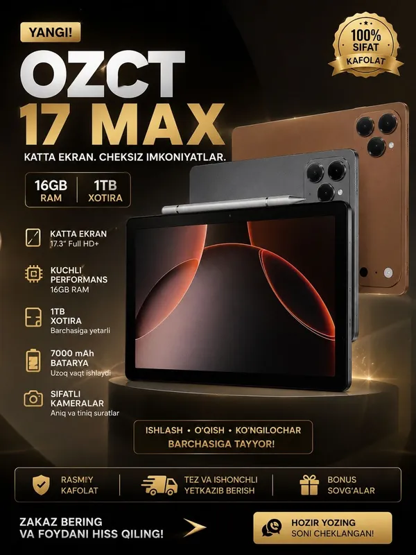 17 Max planshet — yangi, katta ekranli, 16GB/1TB xotirali (Optom) — фото 3