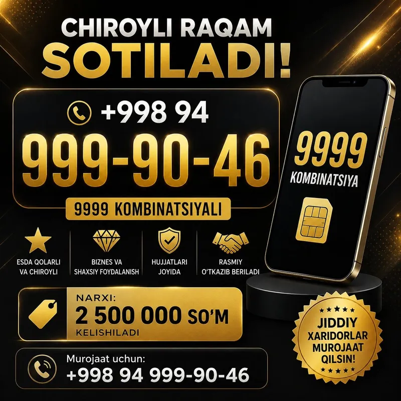 Chiroyli raqam sotiladi 9999