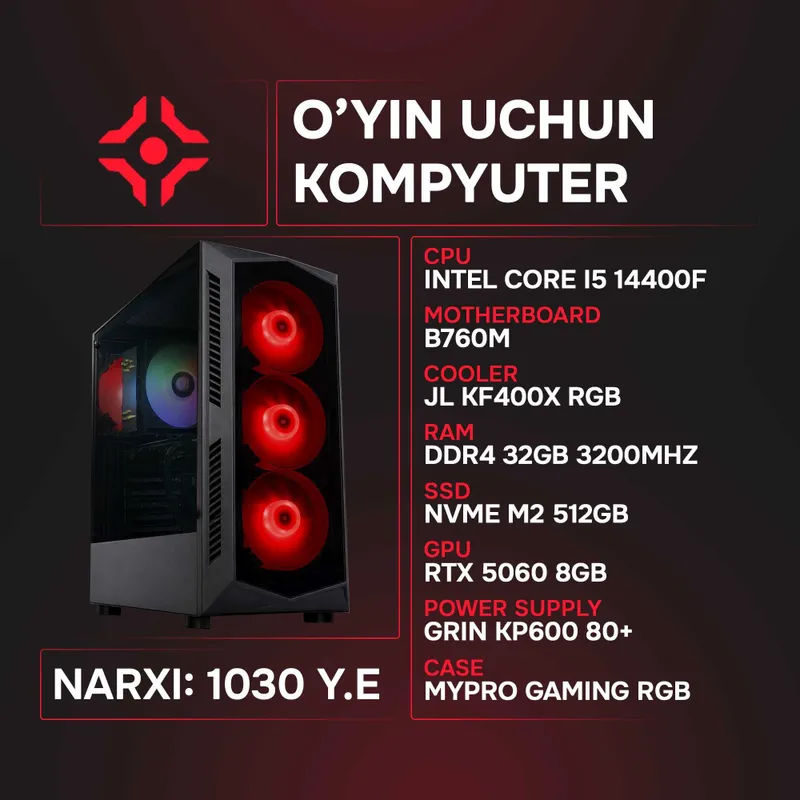 Intel I5 14400F / 32Gb 3200MHz / NVMe 512Gb / RTX 5060 8Gb