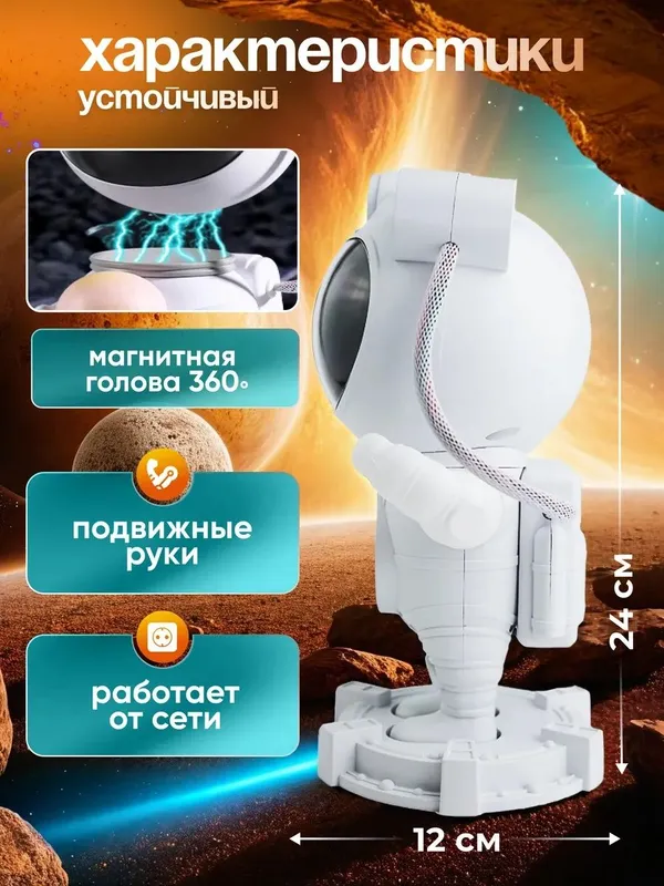 Ночник проектор космонавт с колонкой проектор звездное небо — фото 4