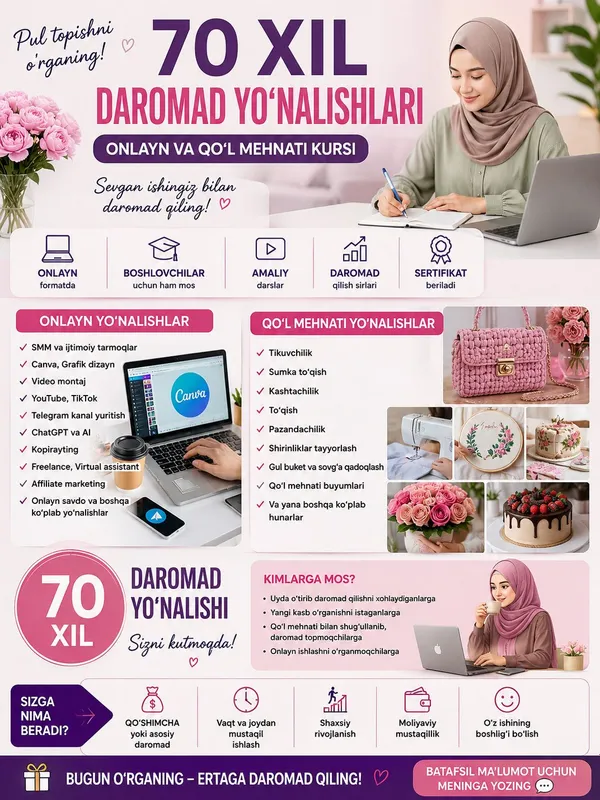 70 xil yonalishda daromad 70 xil yonalishda daromad