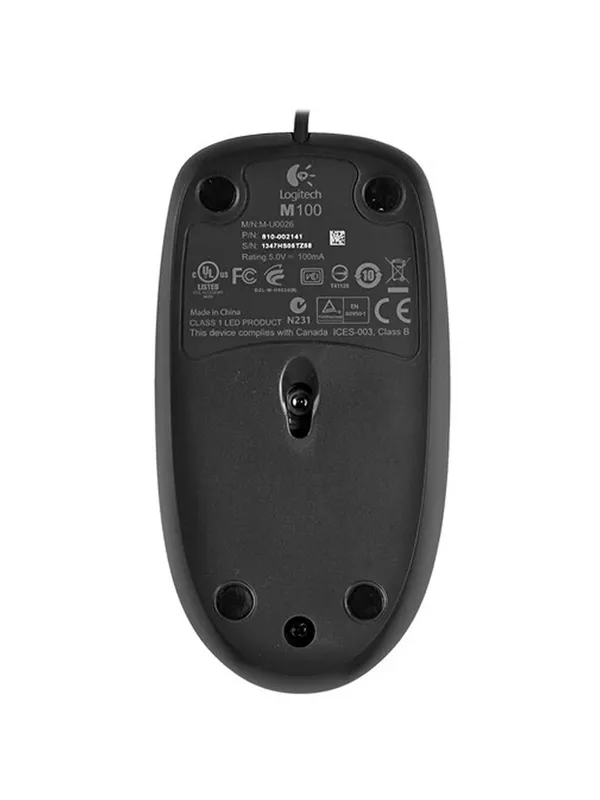 Мышь проводная Logitech M100, для правой/левой руки, 3 клавиши, черная — фото 7