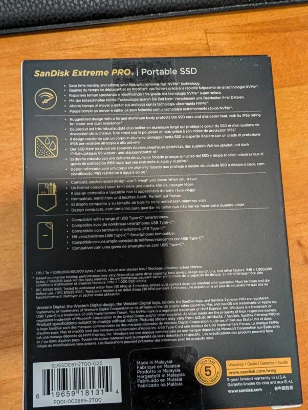 SanDisk Extreme PRO Portable SSD V2 2TB 2000MB/s, Malaysia, новый — фото 1