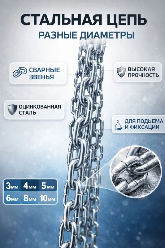 Цепь стальная оцинкованная 3-12мм Zanjir po'lat har xil turdagi