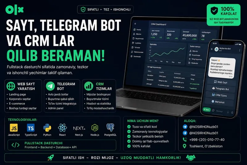 Telegram Bot | CRM | Web Sayt — Professional Fullstack Dasturchi Telegram Bot | CRM | Web Sayt — Professional Fullstack Dasturchi