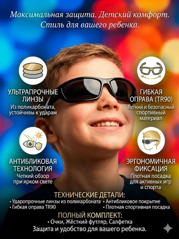 Очки солнцезащитные для мальчиков 3–10 лет
