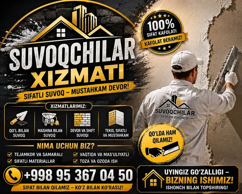 Suvoq ishlar bo‘lsa tez va sifatli qilib beramiz 1