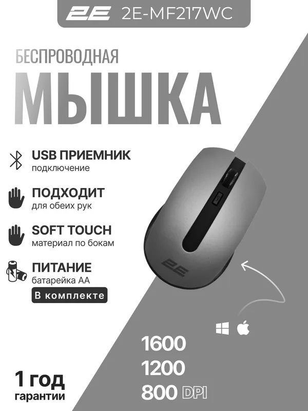 Мышь беспроводная офисная 2E MF217 WL