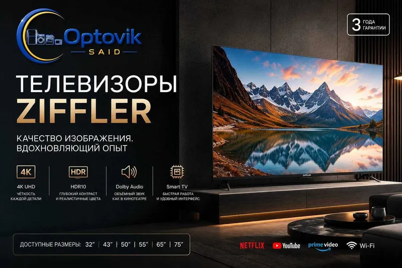 Телевизор ZIFFLER 55 диагональ QLED 120hz новинка