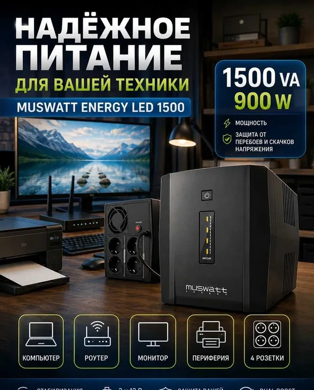 ИБП Muswatt LED 1200 UPS перечисления есть 2