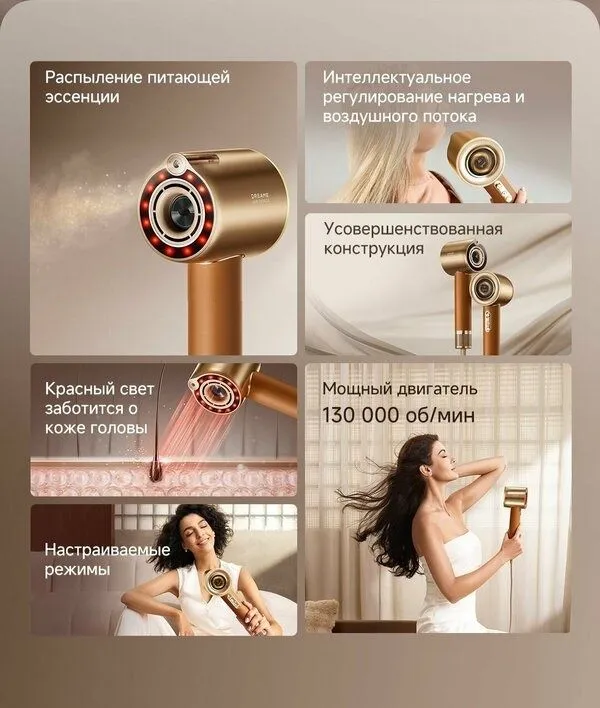Фен Dreame Miracle Pro 1600 Вт, 130000 об/мин, 6 режимов, 4 магнитные — фото 3 Фен Dreame Miracle Pro 1600 Вт, 130000 об/мин, 6 режимов, 4 магнитные — фото 3